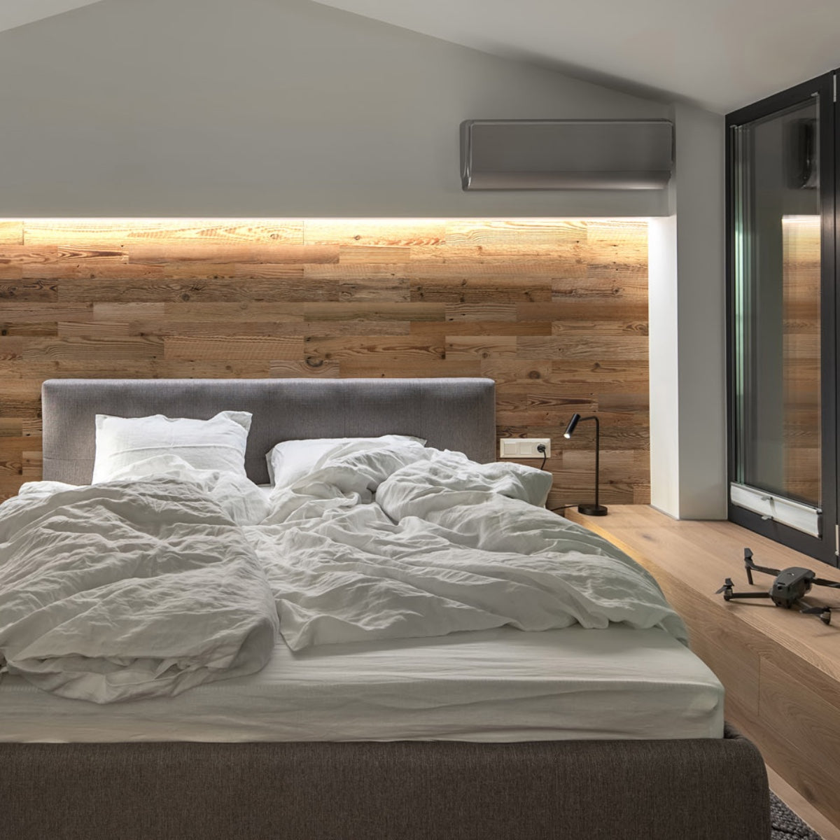 wood wall panels amber bedroom